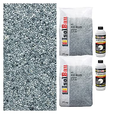 Isolbau Steinteppich Aussen Komplettset Marmorkies 50kg + Bindemittel bis 5m² Ice Blue 1/4mm Epoxidharz Terassenboden Natursteinboden Marmorkies Bodenbelag Steinboden Marmorstein, Innen Außen