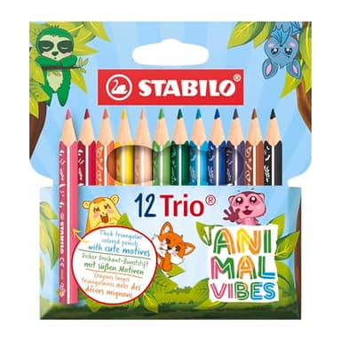 STABILO - Dreikant-Buntstift - Trio dick kurz Animal Vibes - 12er Pack - 12 Farben
