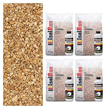 Isolbau Steinteppich Aussen Komplettset Marmorkies 100kg + Bindemittel bis 10m² Verona 4/8mm Epoxidharz, Terassenboden, Natursteinboden Marmorkies Bodenbelag, Steinboden, Marmorstein, Innen Außen