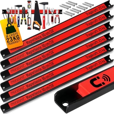 DEUBA® 6x Magnetleiste 60cm 23kg Tragkraft Magnetisch Werkzeugleiste Werkzeughalter Werkzeugwand Werkstatt Werkzeug Organizer inkl. Montagematerial