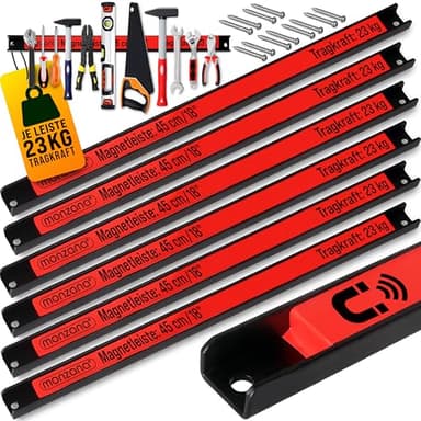 DEUBA® 6x Magnetleiste 45cm 23kg Tragkraft Magnetisch Werkzeugleiste Werkzeughalter Werkzeugwand Werkstatt Werkzeug Organizer inkl. Montagematerial