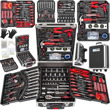 KANWOD Werkzeugkoffer gefüllt 1500-teilig - Werkzeug Set in robustem Aluminiumkoffer - Werkzeugkasten mit Tragegriff und Rollen - komplettes Werkzeugset ideal für Garage, Haushalt, Hobby & KFZ